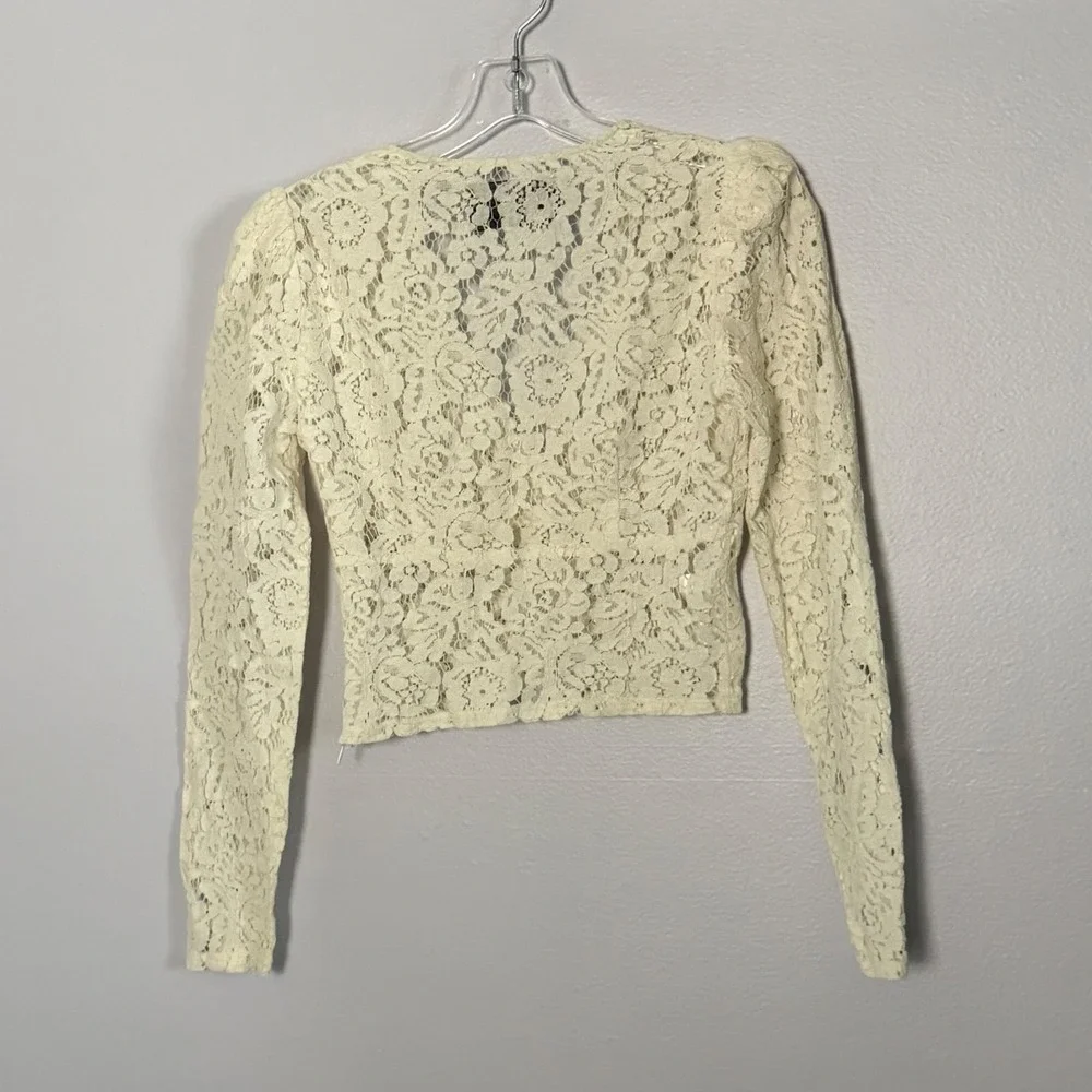 Reformation Halo Lace Top Ivory Cream Sheer V-Neck Long Sleeve Coquette - 6